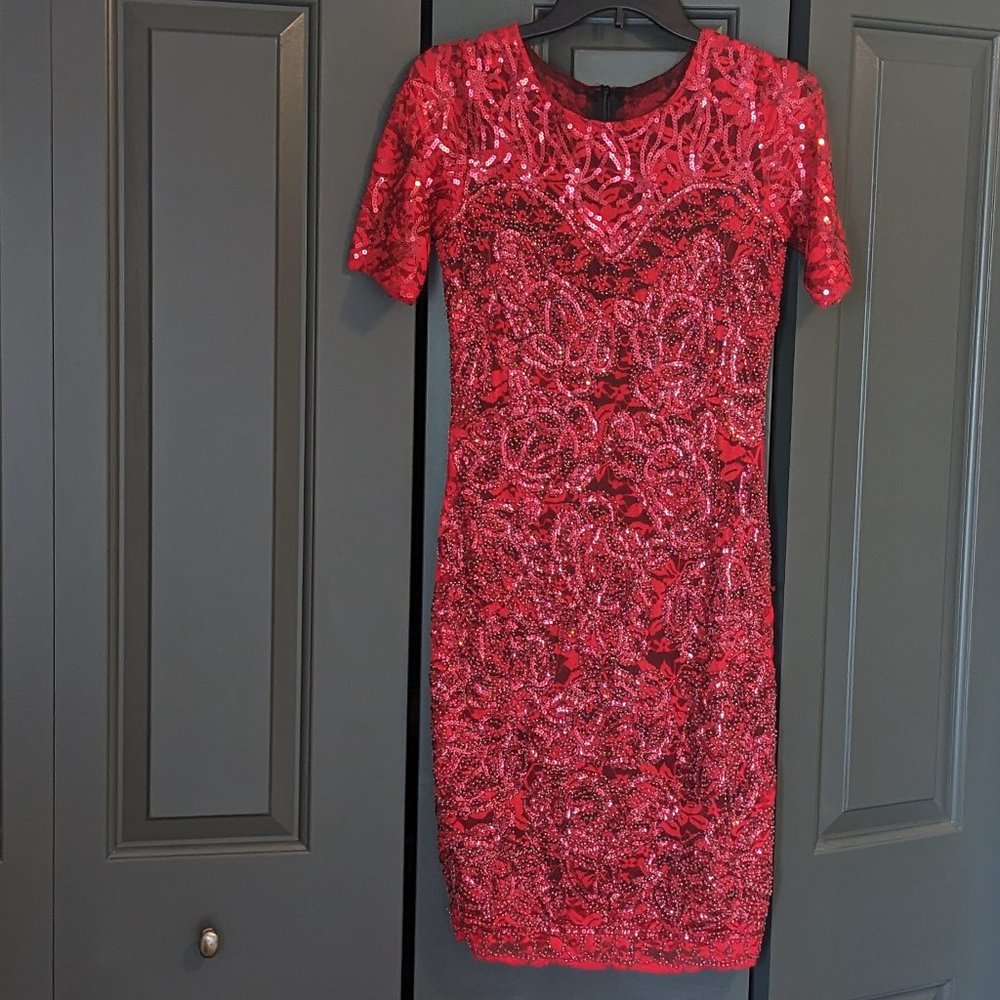 Red Beaded sheath dress
